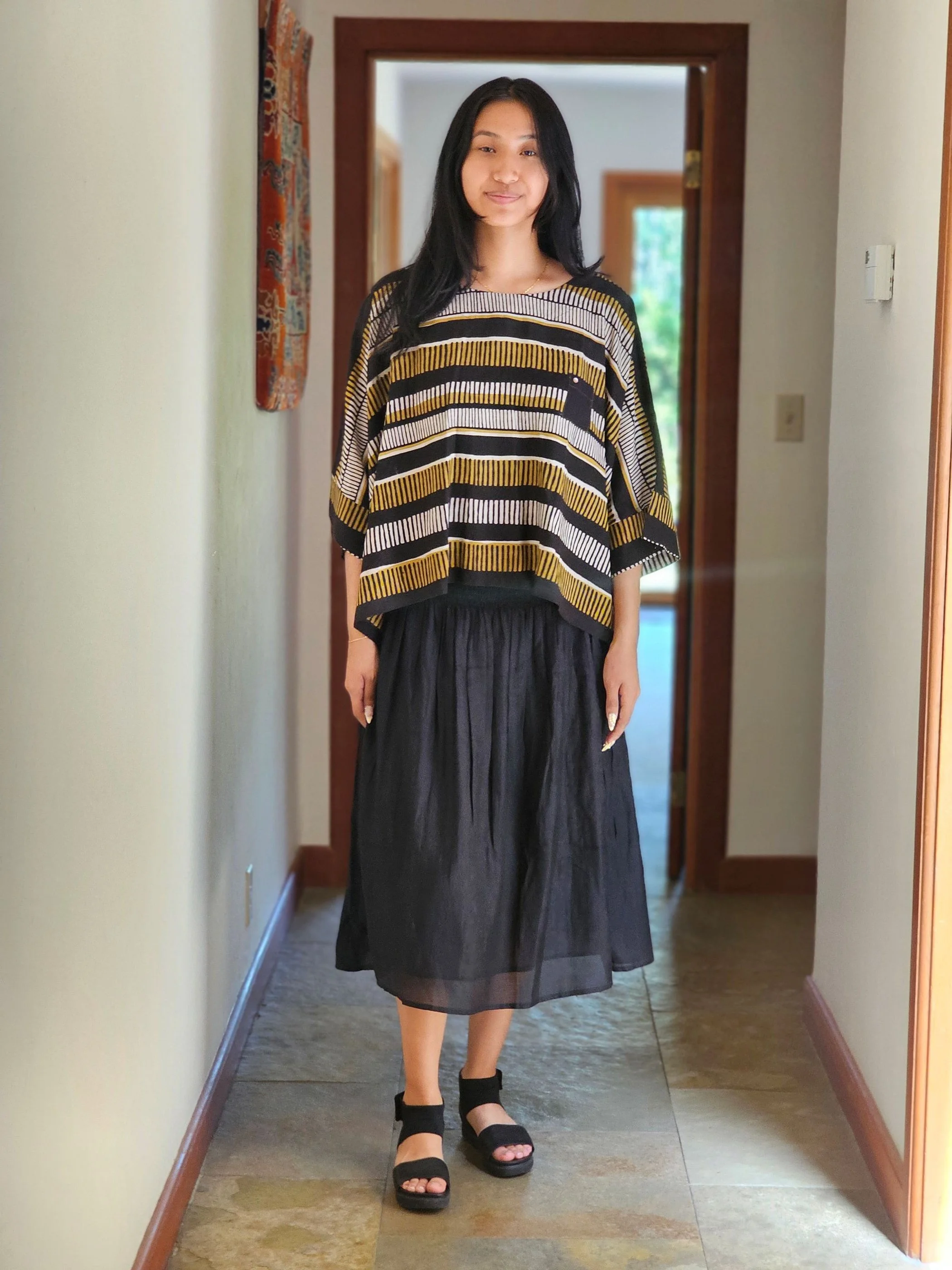 AR26-16 - Smocked Silk Skirt - Black