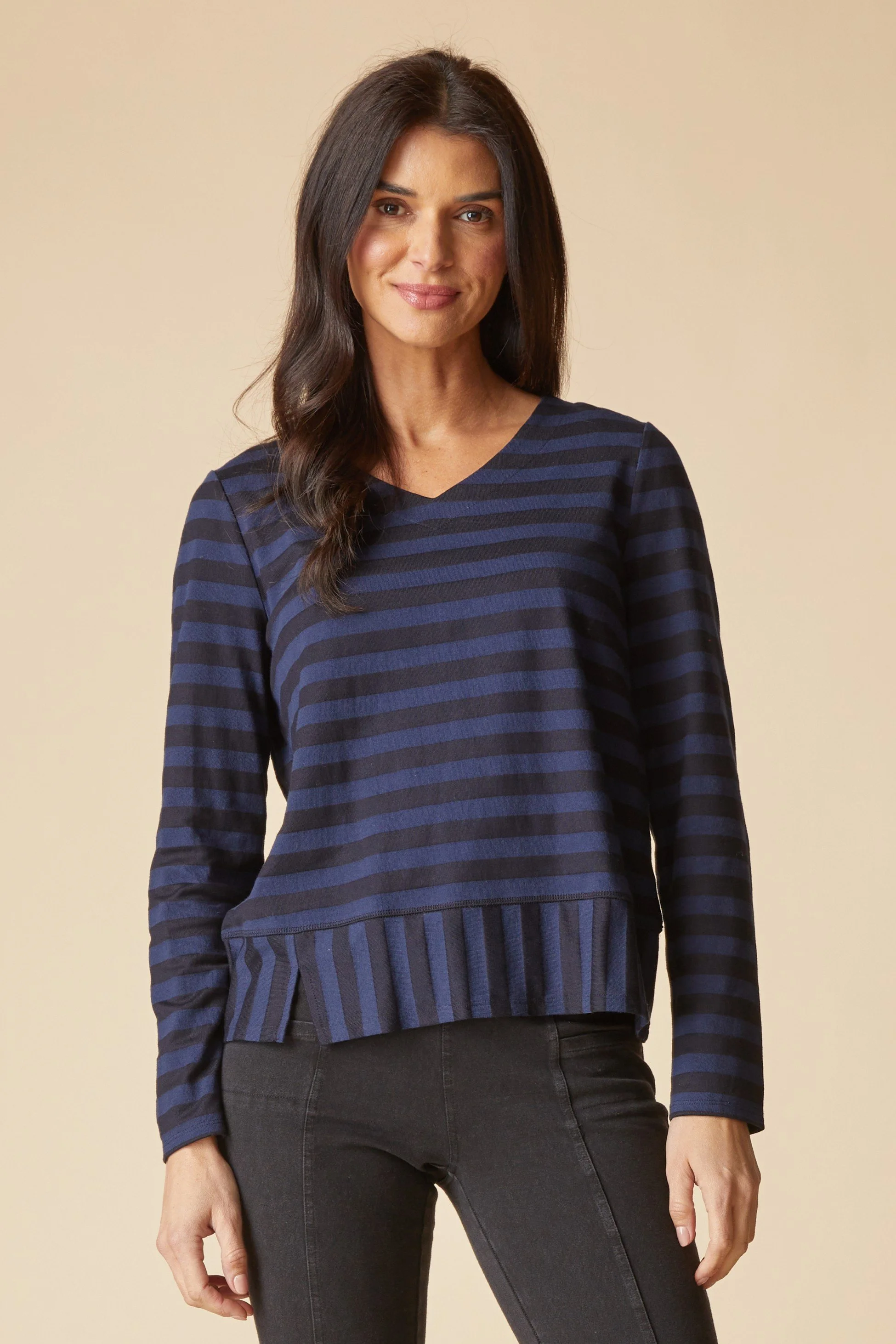 Shadow Stripe Seamed Tee - Navy
