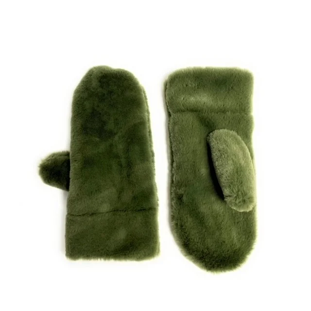 Faux Fur Mittens - Olive