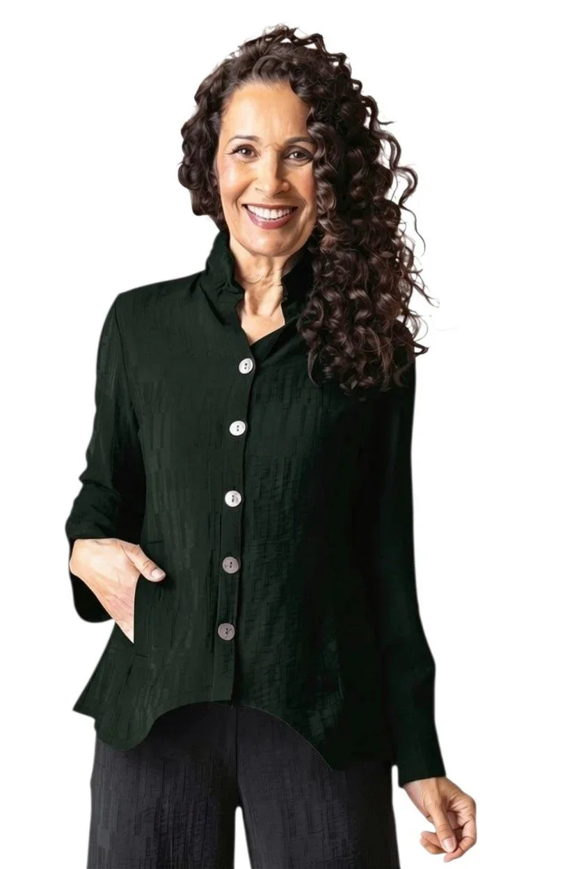 Rayon Jacquard Ruched Collar Shirt - Navy