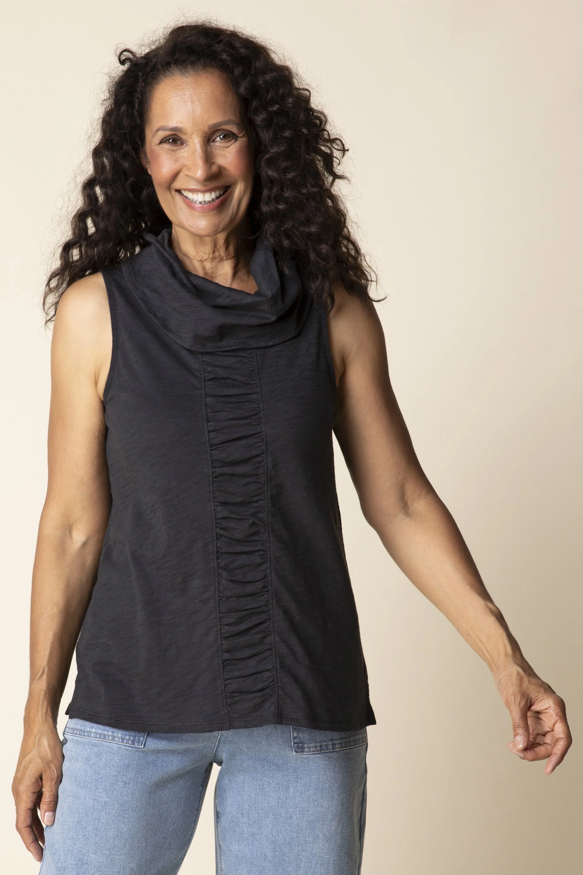 Cotton Pebble Panel Tunic - Black