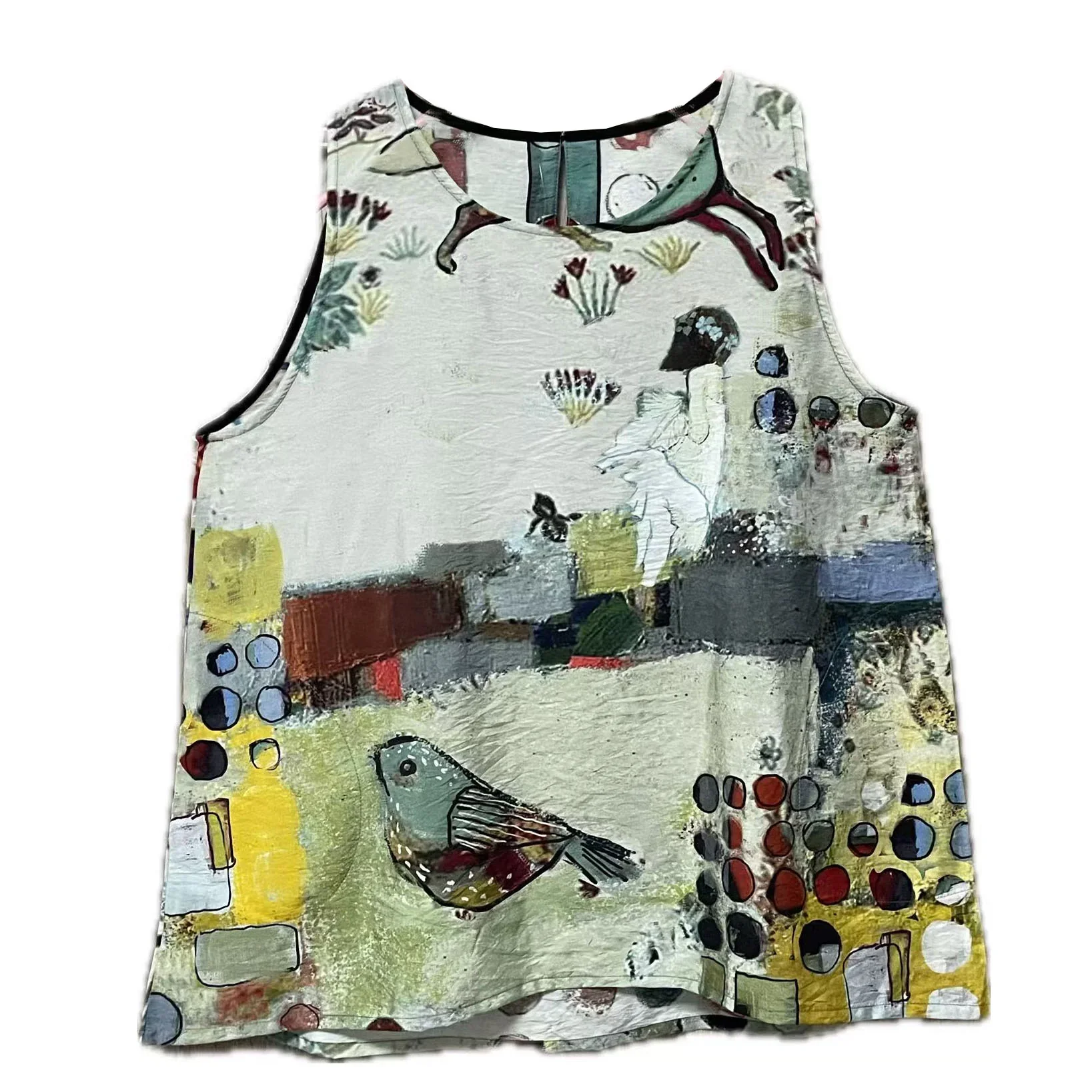 Collarless Button Top - Flwb