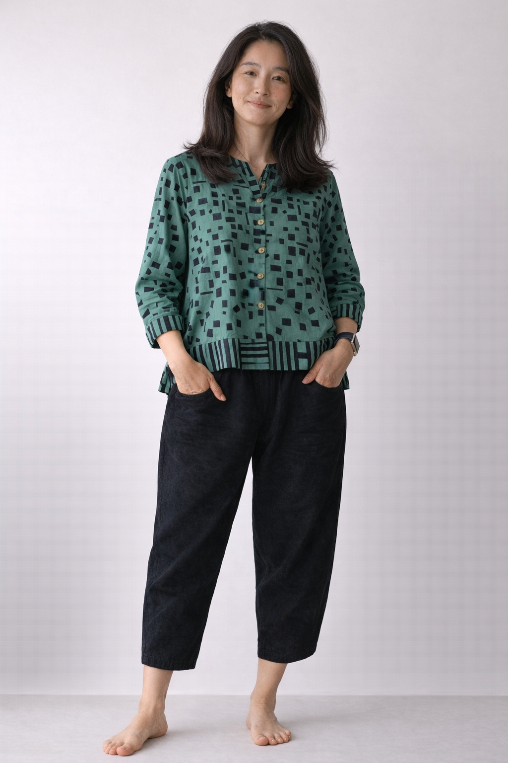 After - Batik Cotton Shirt Jacket- Fern Sage