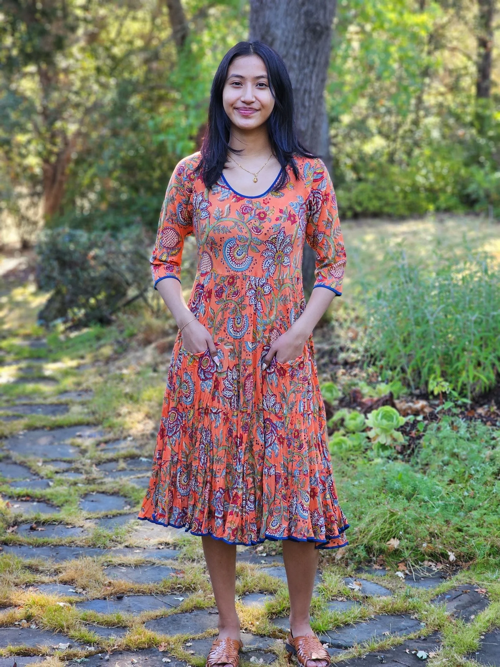 DR26-11_3_4 SLV TWIRL DRESS_Papaya 8.jpg