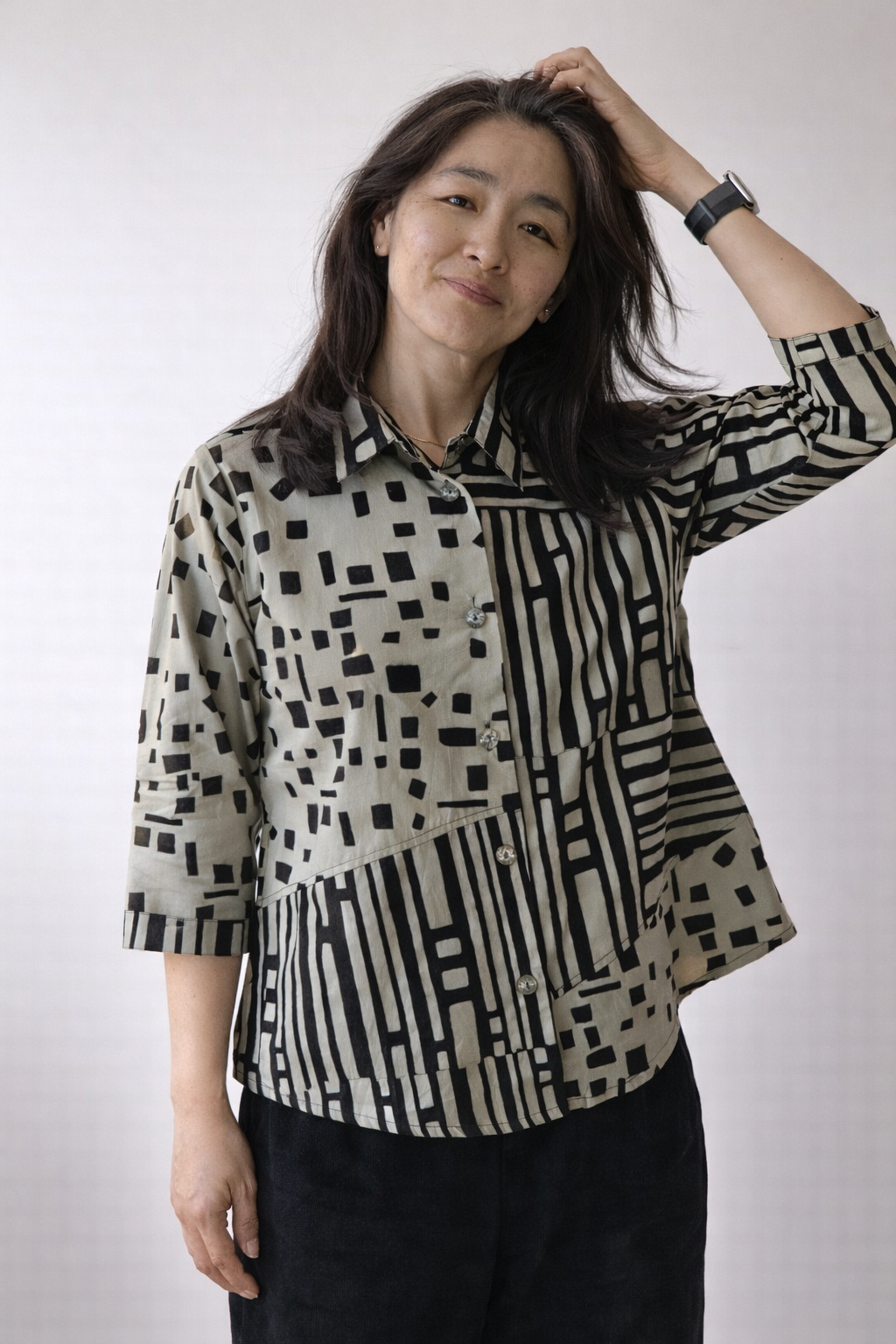 Short Enough Batik Cotton Shirt Jacket- Khaki