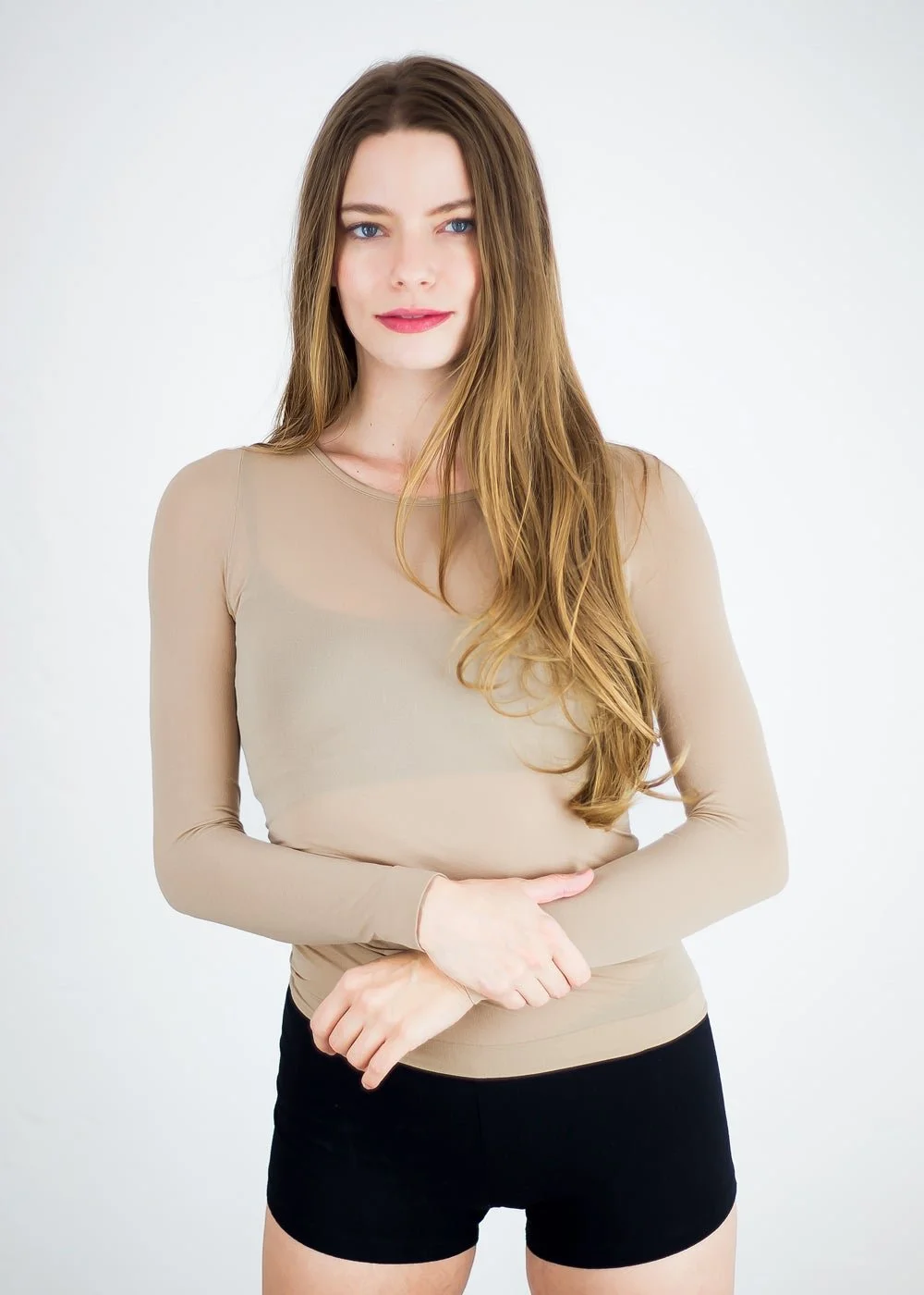 Solid Raw Edge Neck Second Skin Top - Mink