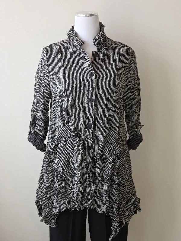 Moonlight Crinkled Stripe Jacket - Black/Khaki