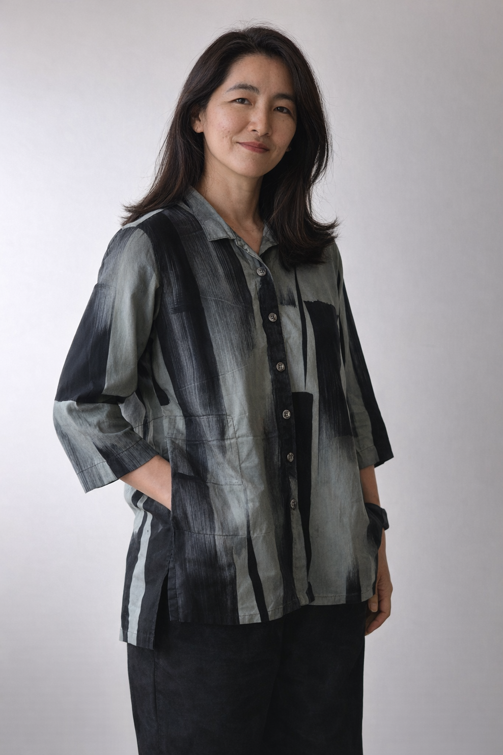 Therefore- Batik Cotton Shirt Jacket- Washed Grey