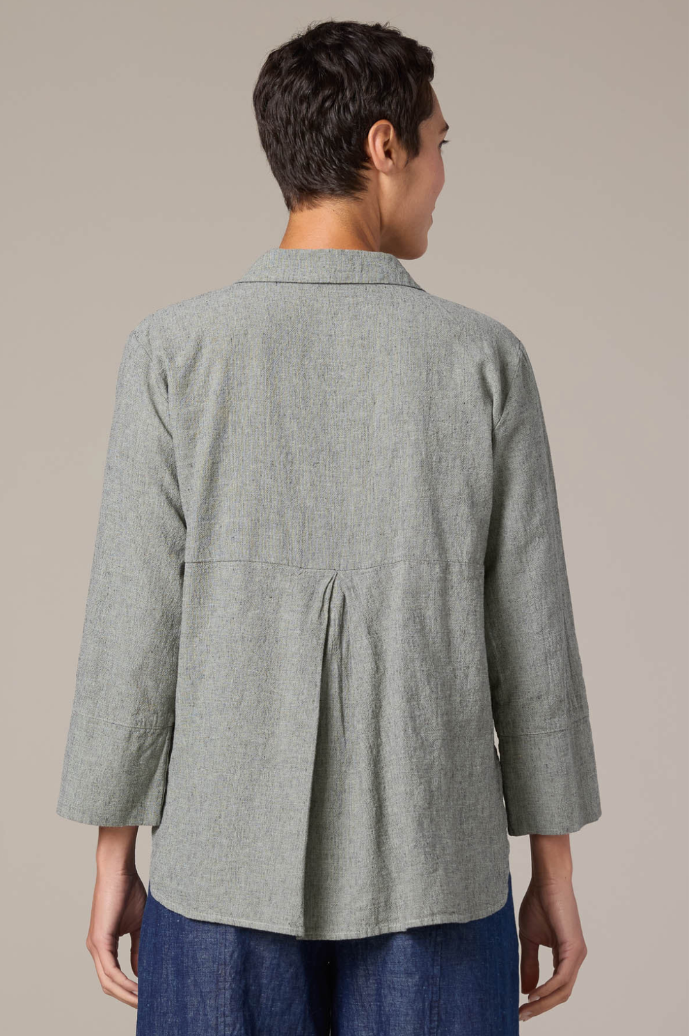 Crosshatch Linen Cotton Crop Easy Shirt - Balsam Green — Yaza