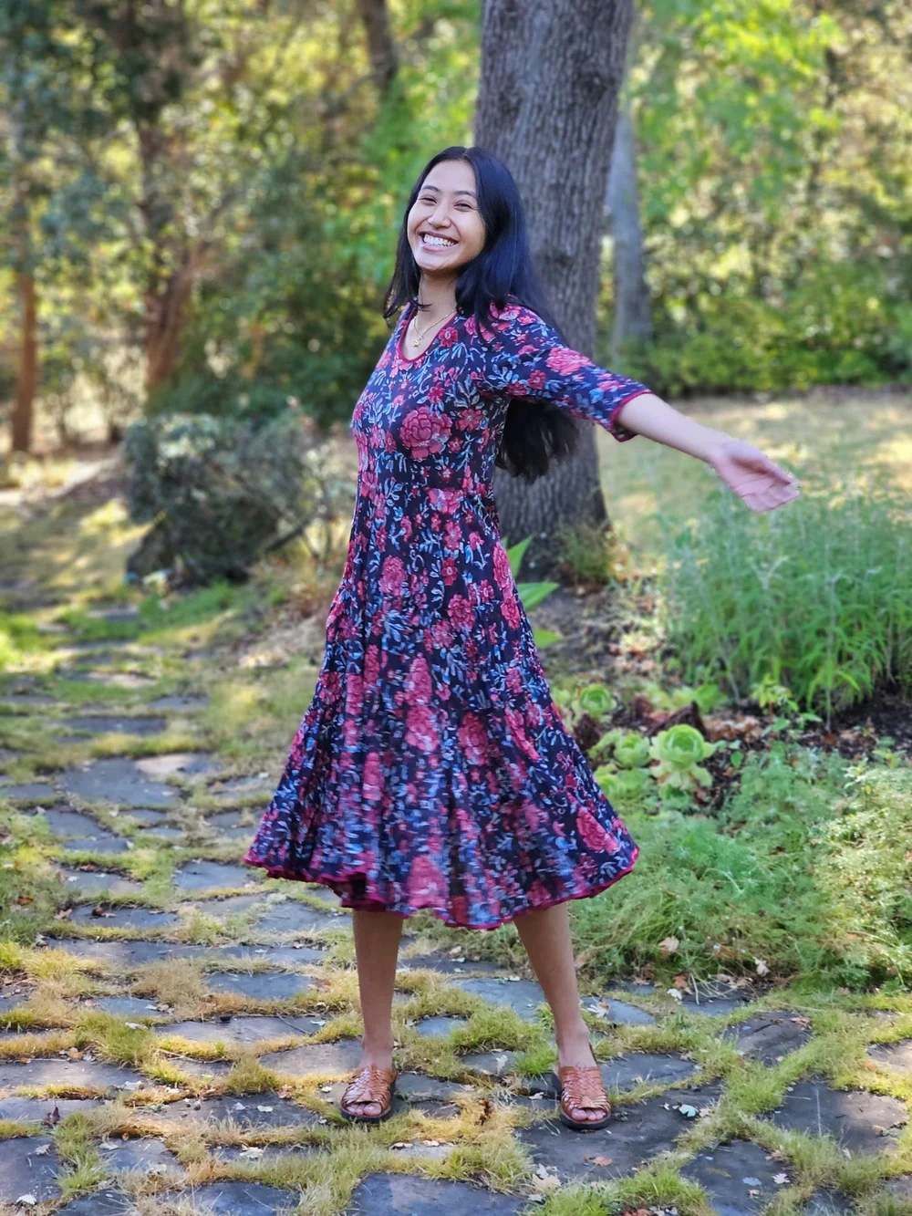 Twirl Dress 3/4 Slv - Midnight  Yaza