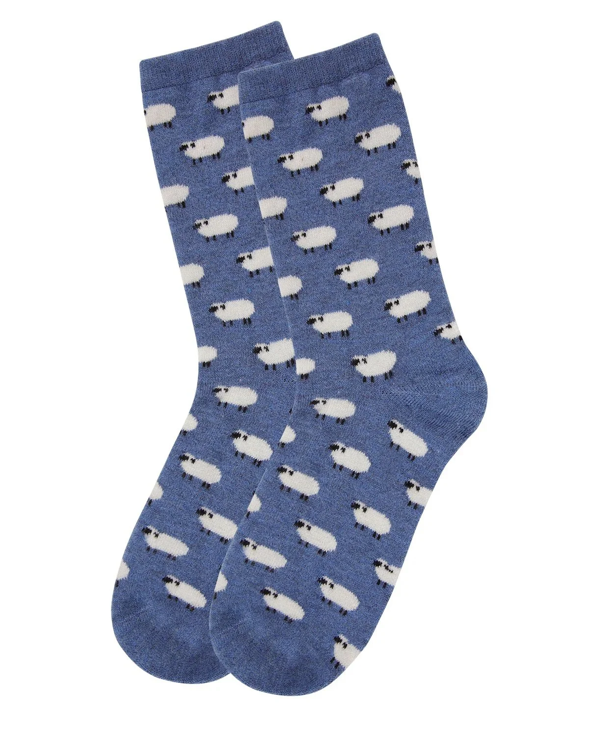 Women's Soft White Sheep Cashmere Blend Crew Socks - Light Denim Heather