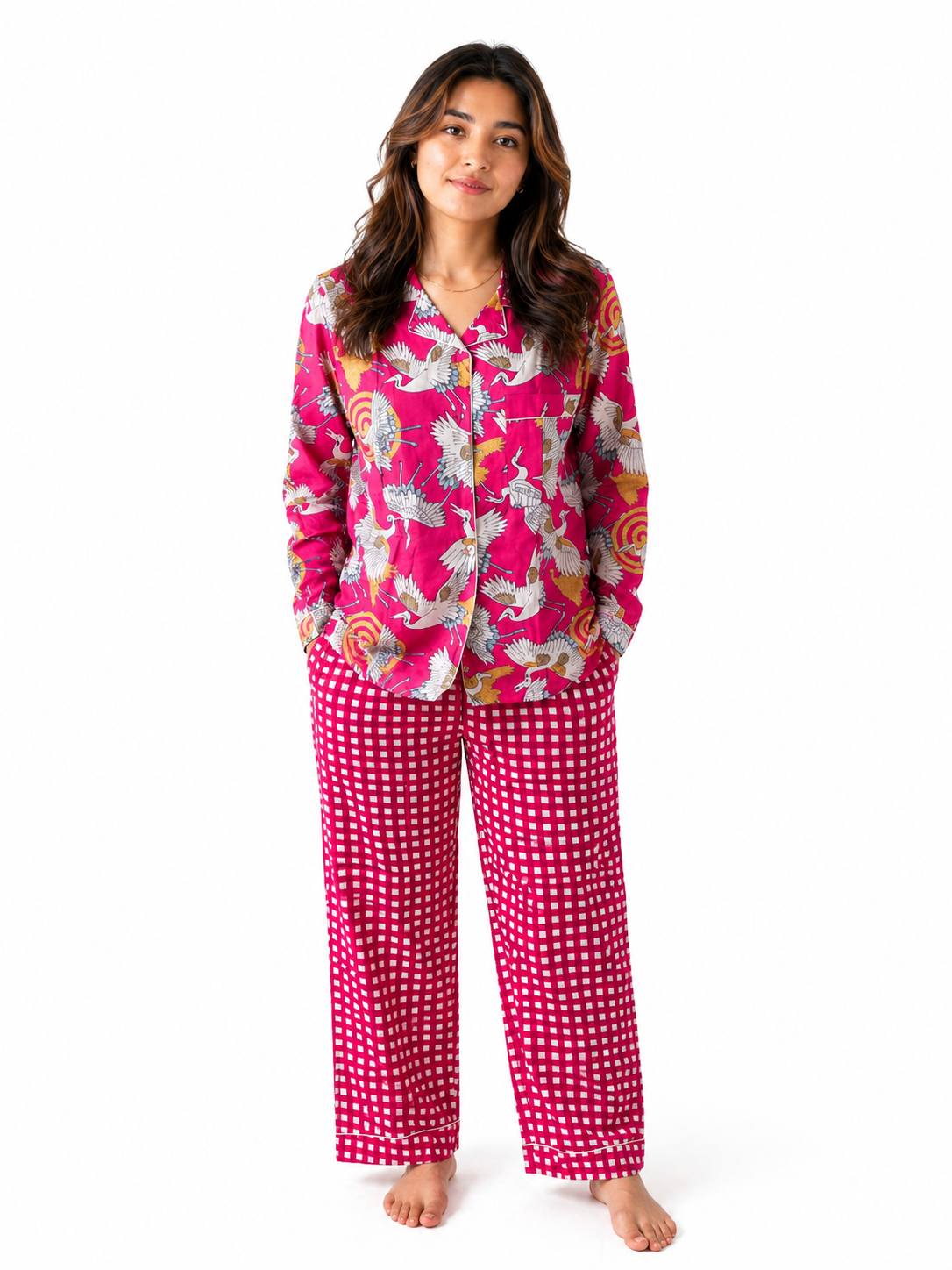 Pink Cranes - Long Cotton Pajama Set