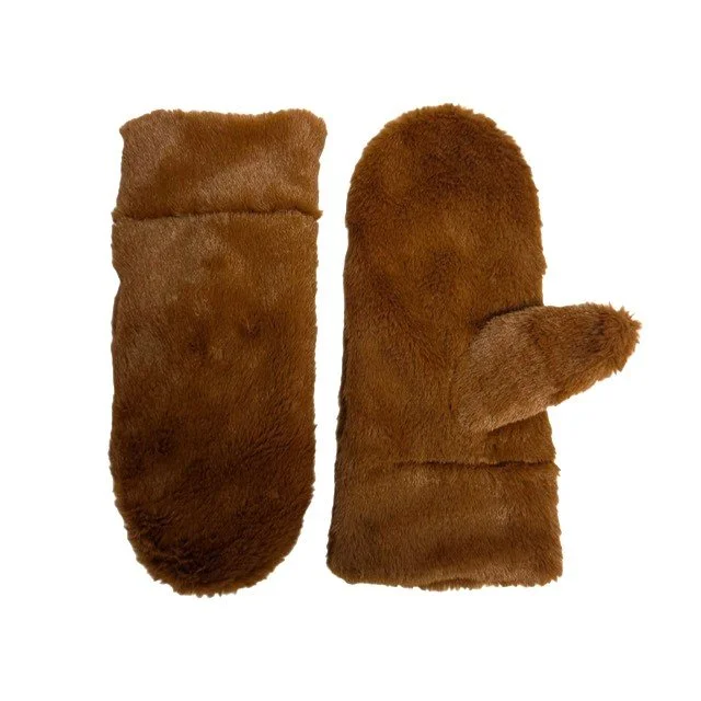 Faux Fur Mittens - Brown