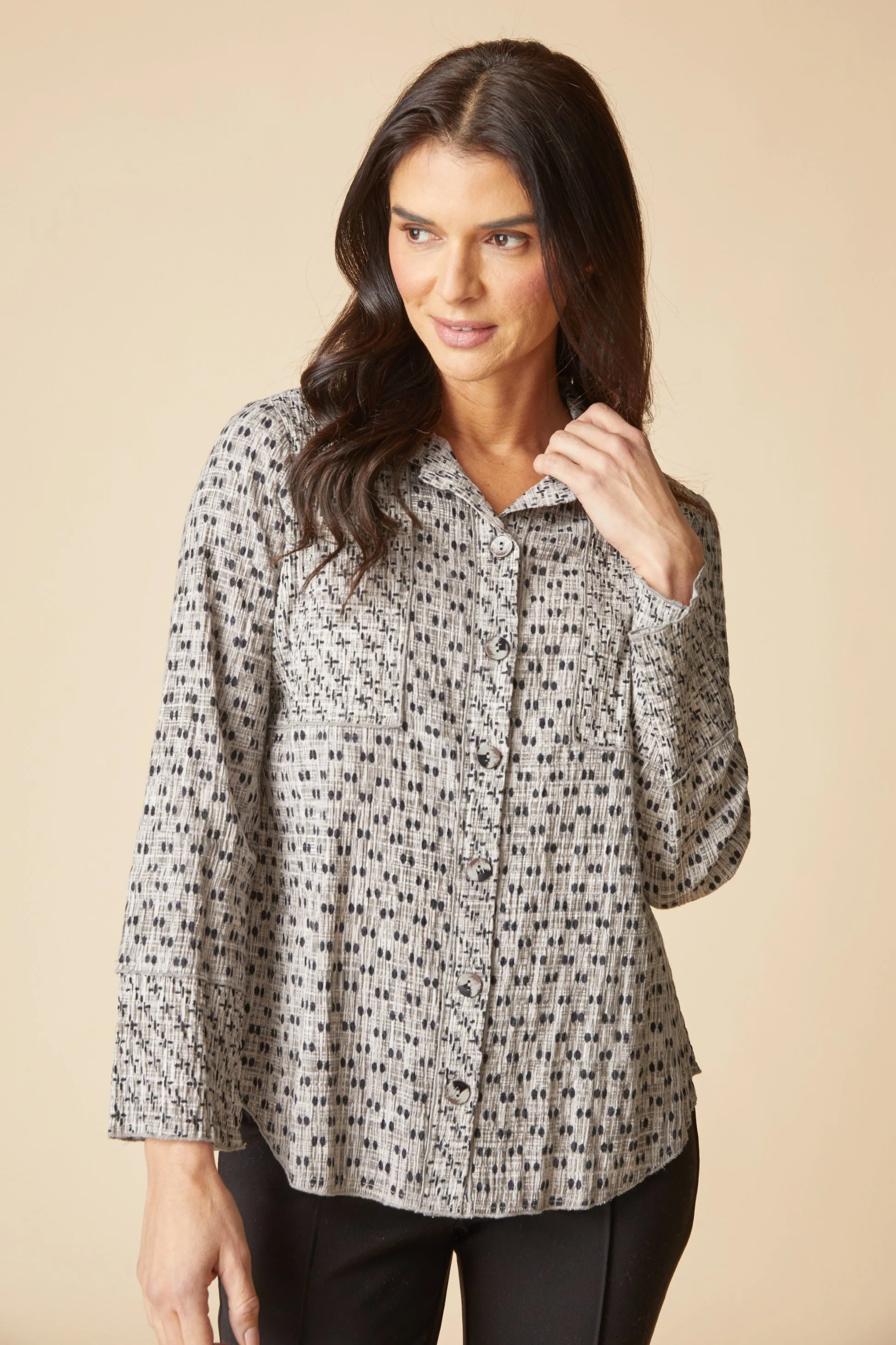 Mix & Match Geo Seamed Shirt - Mushroom