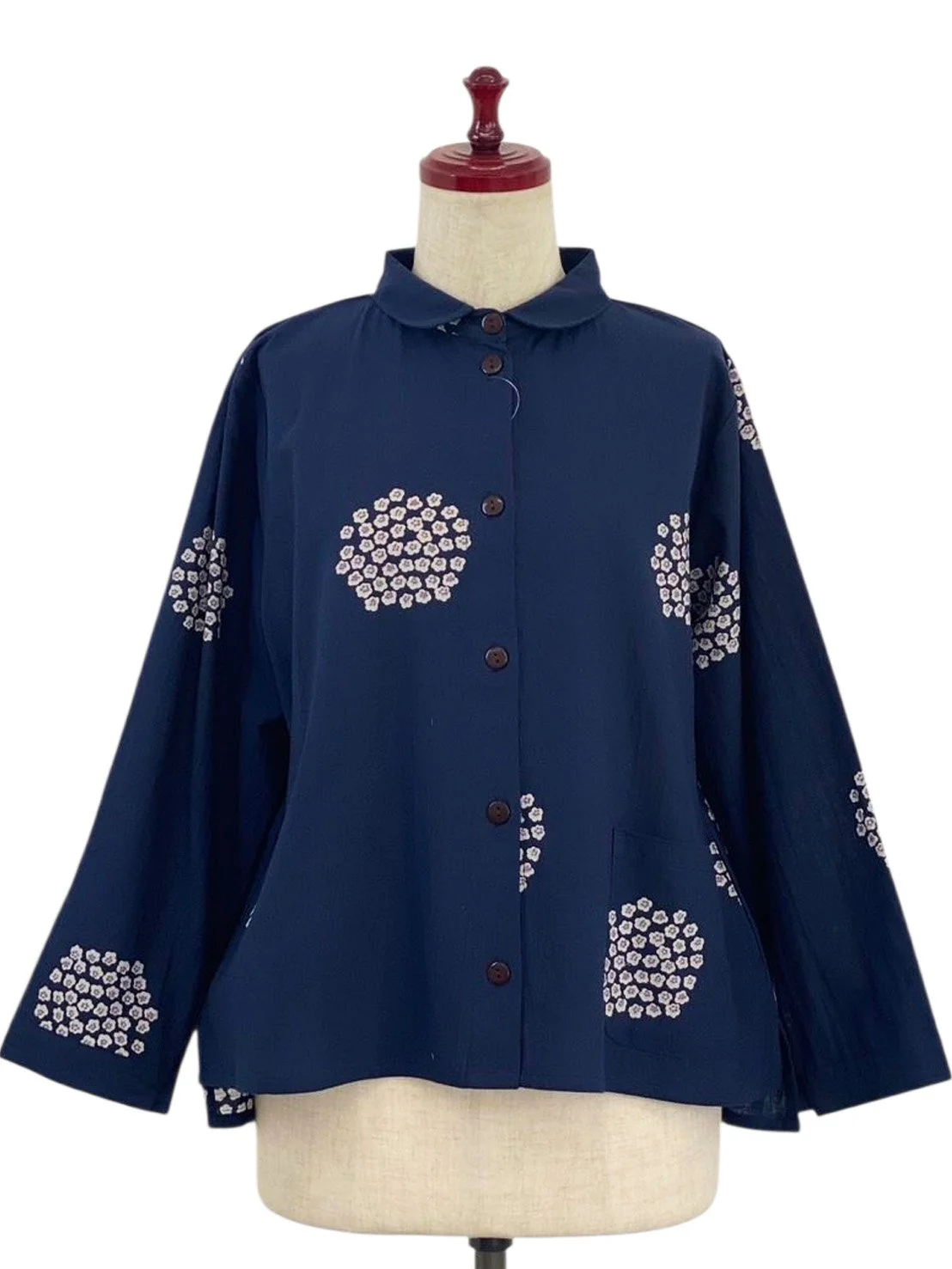254244W-DB - Simple Jacket - Kasumi Flower Print - Dark Blue