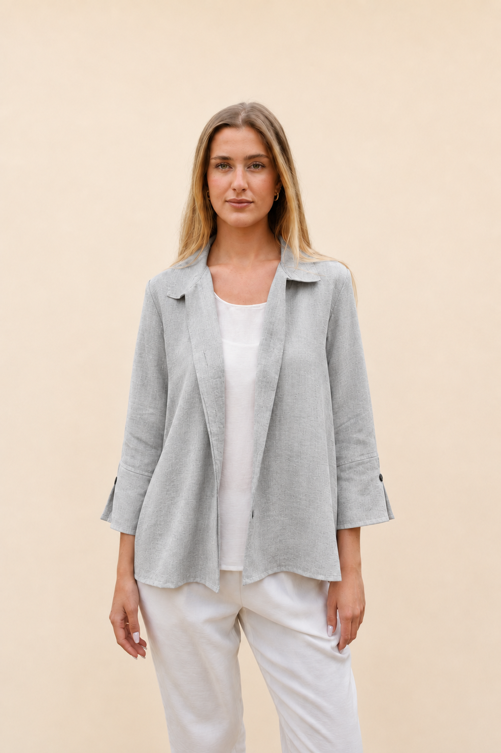 100% Wrinkle Resistant Linen Caroline Blouse - Pebble