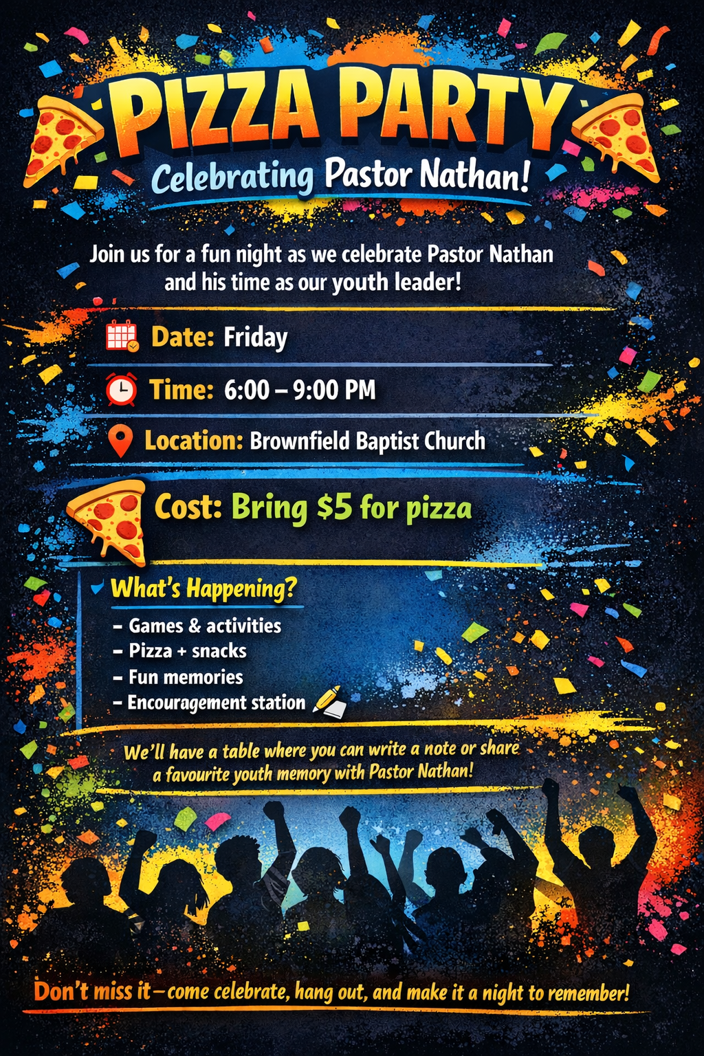 March 20 -Pizza Party to Celebrate Nathan!