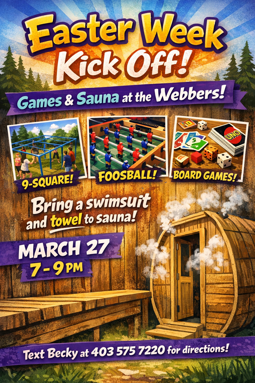 March 27 - Games and Sauna at Webber’s