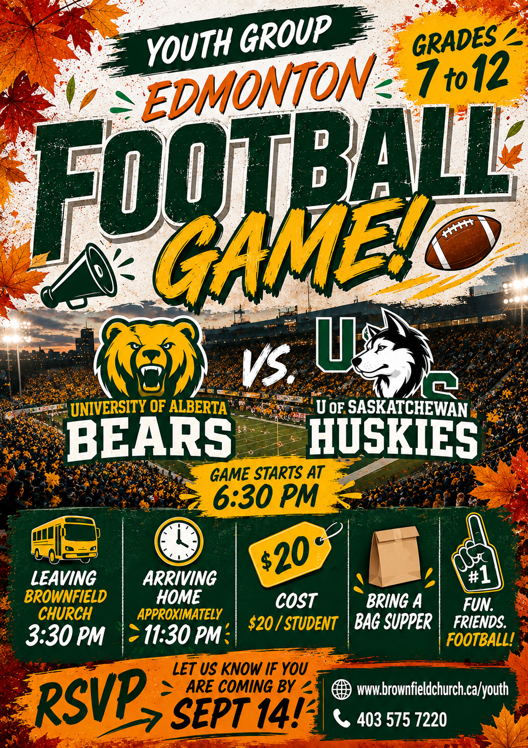 September 18 - Edmonton Adventure: Football at U of A!!