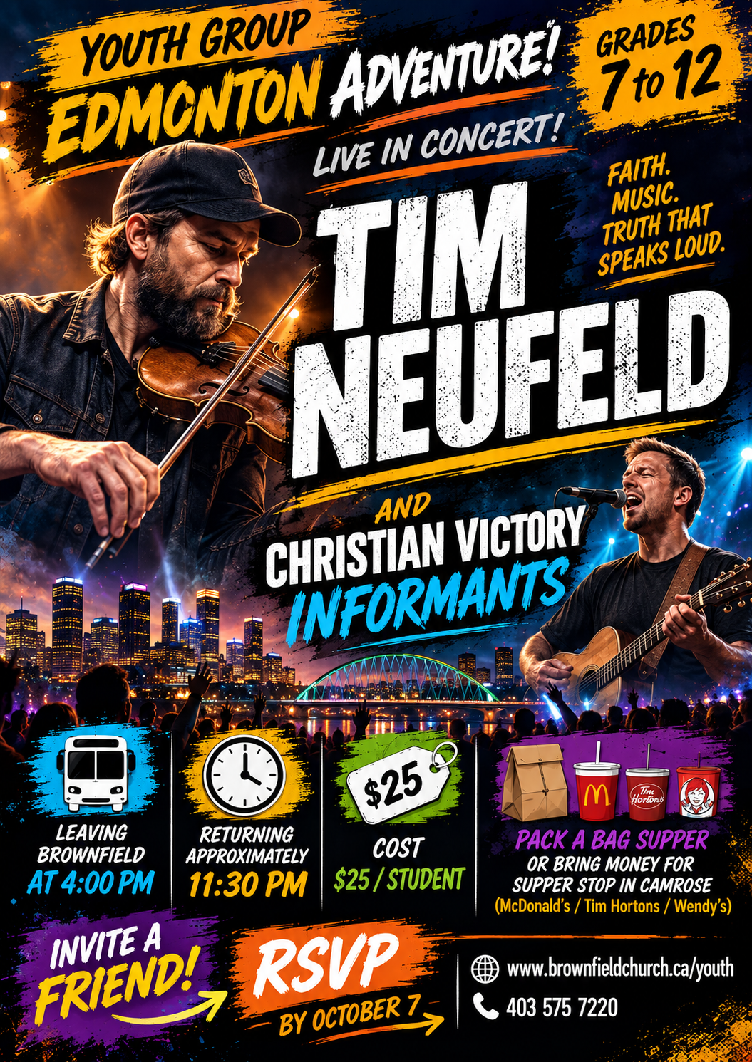 October 16- Edmonton Adventure -Tim Neufeld Concert!