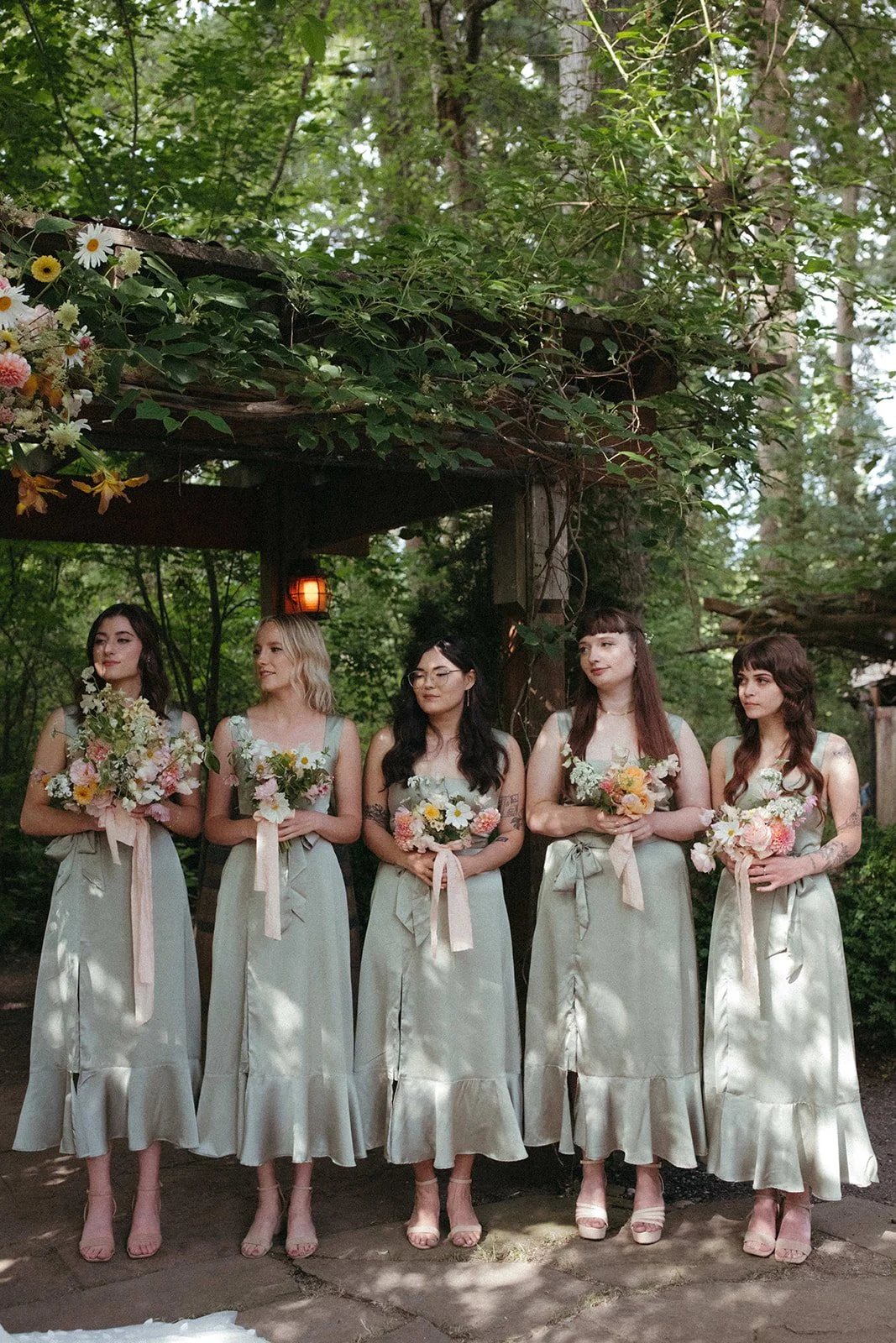 Summery Bridesmaids Bouquets with Sweet Peas in a Peach Palette.JPG
