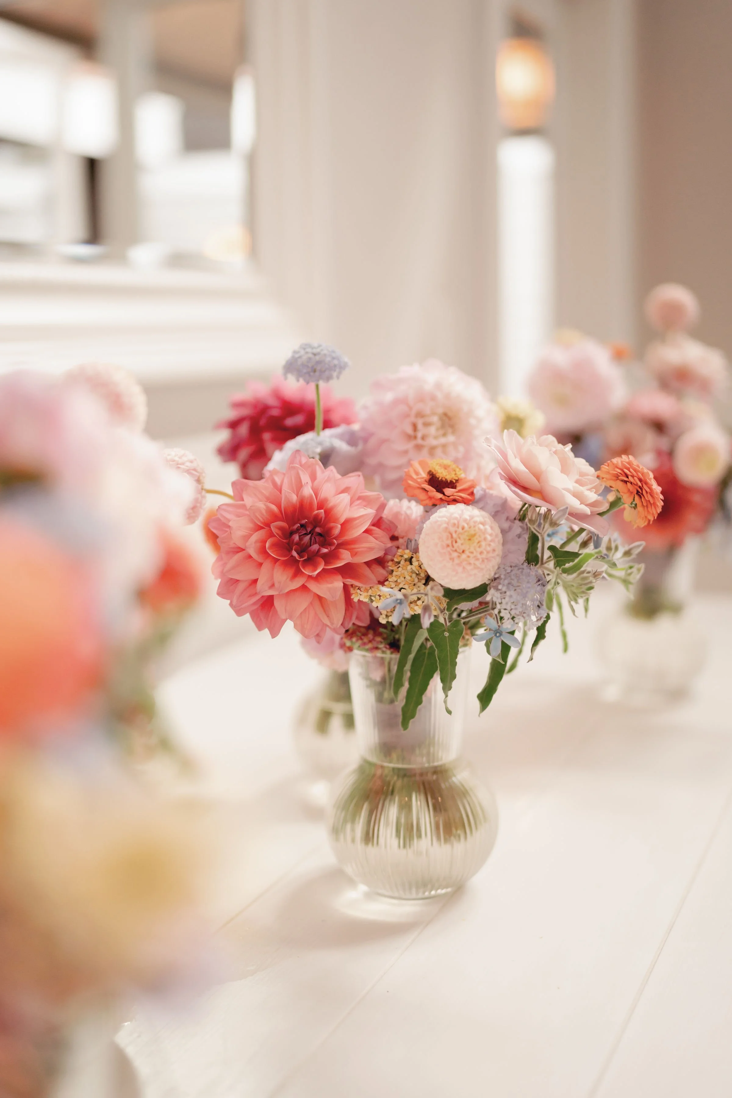 Pastel Summery Bridesmaids Bouquets with Local Dahlias.jpeg