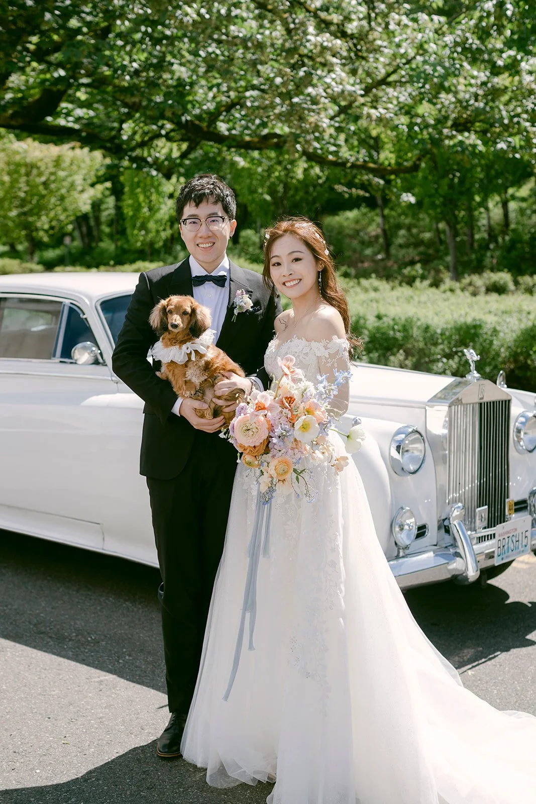 Spring Wedding Couple with Dog and Whimsical Flowers.JPG