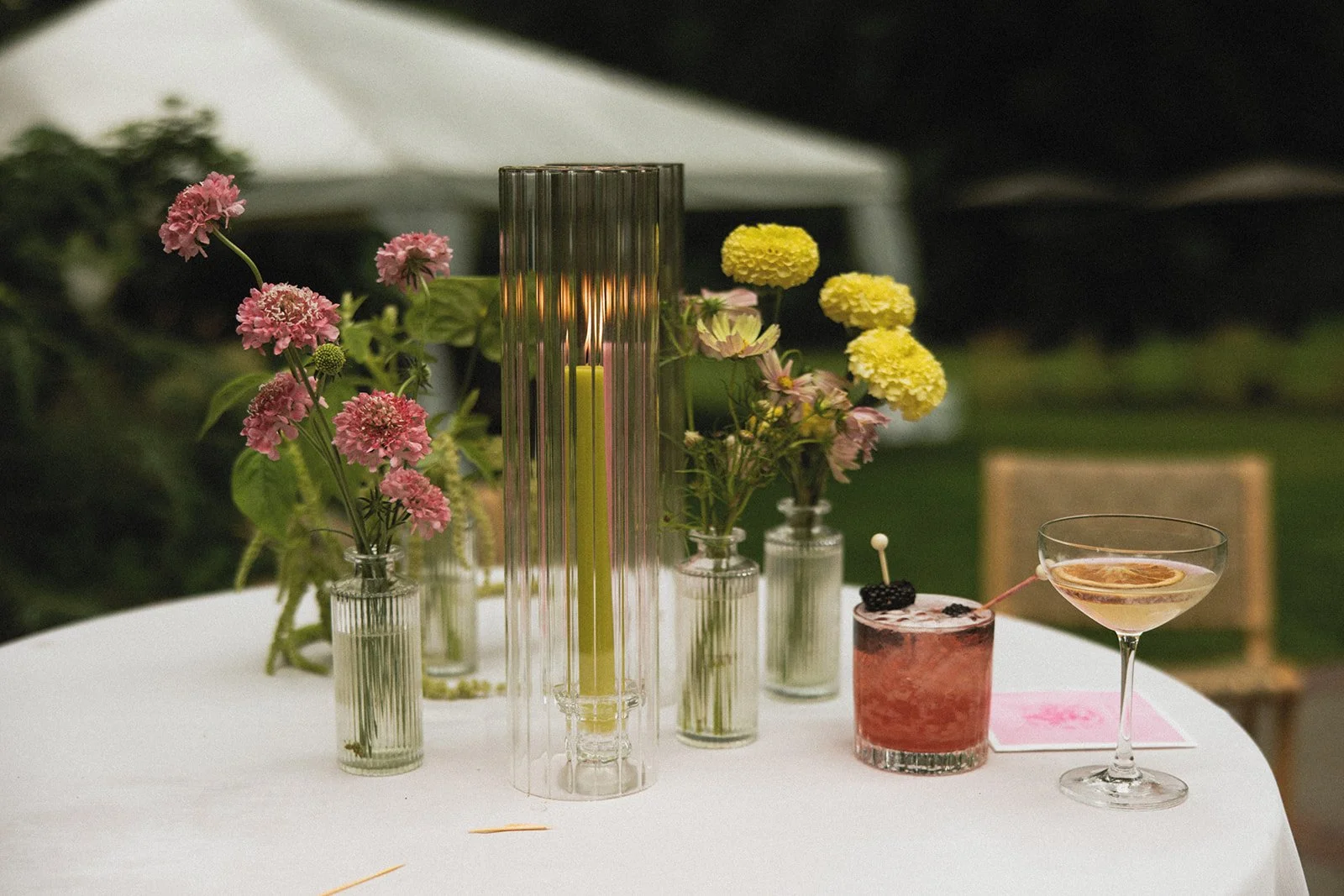 Garden Party Bud Vases with Flowers at Cocktail Hour.jpg