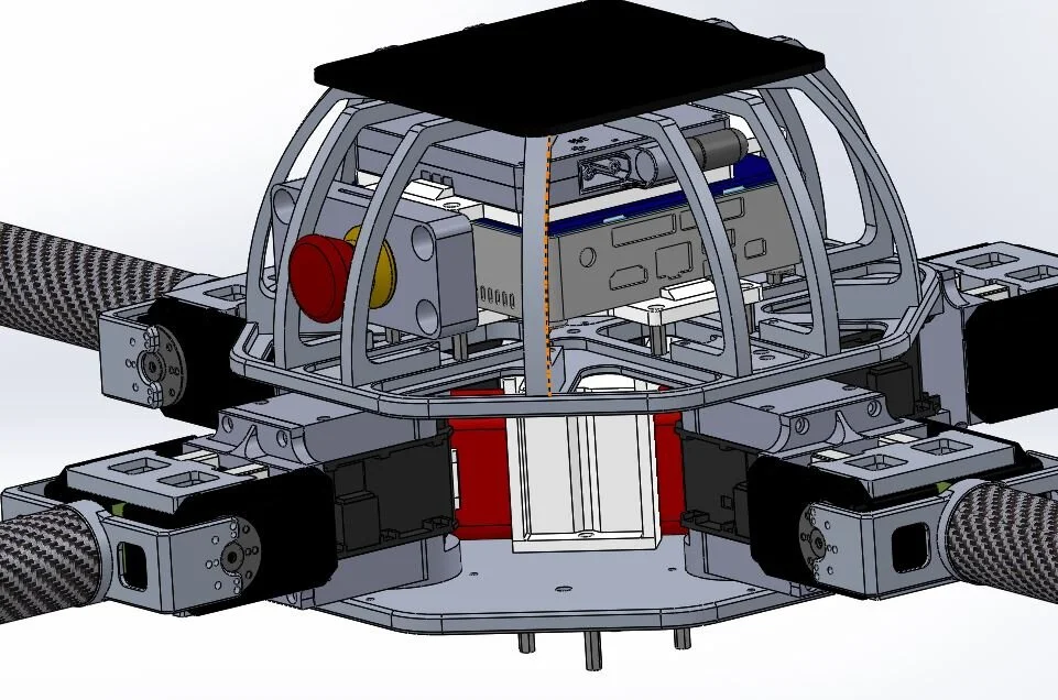  I took a pass at designing 3D printed ABS mounts (white) and aluminum curved beam members that would be fastened to the initial faceplate. Performing static and drop test FEA informed me that 12 members was overkill for the application and 4 at the 