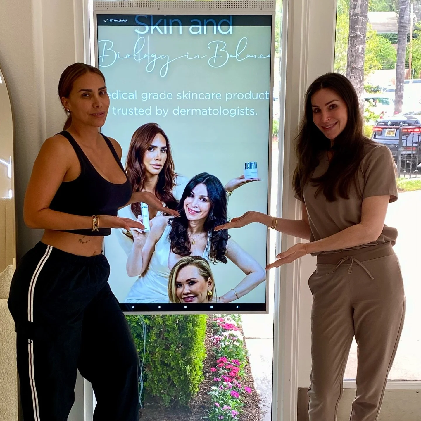 Our new digital signage is up and we&rsquo;re obsessed.✨
Catch NP Cristina, Nurse Jackie, and Esthetician Melanie lighting up Skin Bio.🤍
