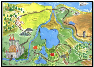  Illuminated Watercolor and Ink Medieval Map  