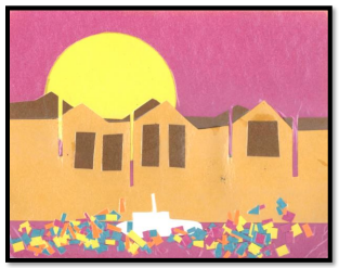  Cut-out Colored Paper Beach Village Collage  