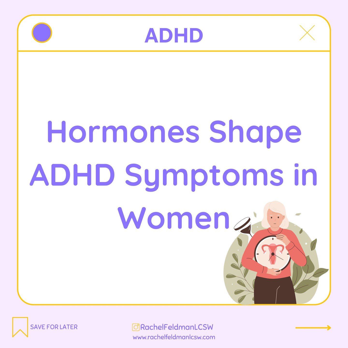 🧠 Hormones Shape ADHD Symptoms in Women

1️⃣ Hormones &amp; ADHD? Totally connected.
ADHD symptoms shift throughout the menstrual cycle&mdash;anxiety, mood, focus, and even impulsivity can intensify as estrogen drops.

2️⃣ Assessment gaps hurt women