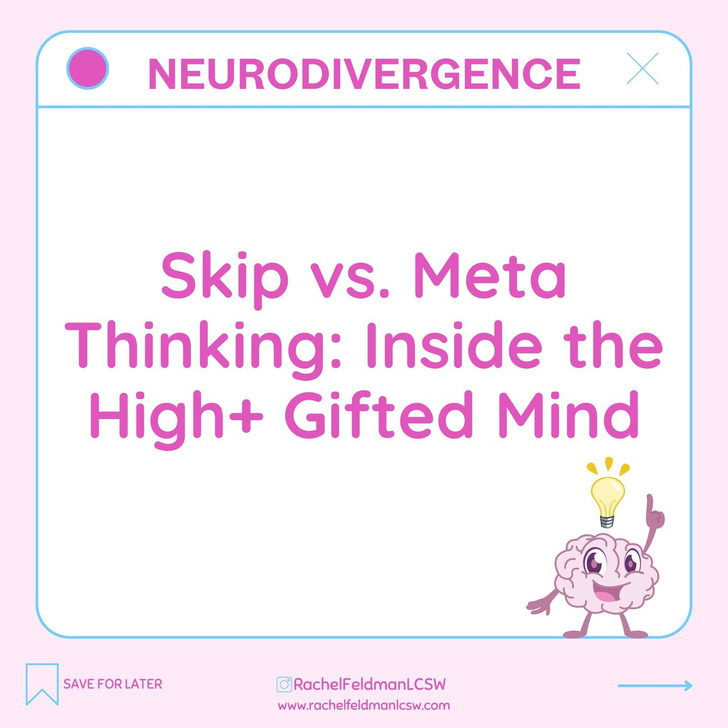🧠 Skip vs. Meta Thinking: Inside the High+ Gifted Mind

1️⃣ Skip Thinkers Think Fast
Mildly and moderately gifted people often &ldquo;skip steps&rdquo; when processing&mdash;they spot patterns quickly and move efficiently.

2️⃣ Meta Thinkers Think W
