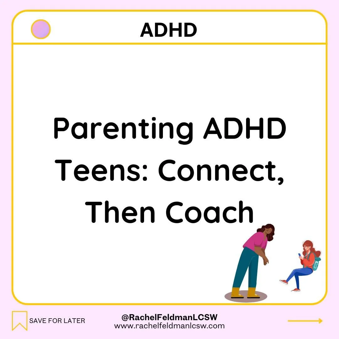 🧠 Parenting ADHD Teens: Connect, Then Coach

Connection before correction
Lead with validation before problem solving. Try &ldquo;Makes sense this is hard.&rdquo; Teens engage more when they feel seen, safe, and respected. Connection routines matter