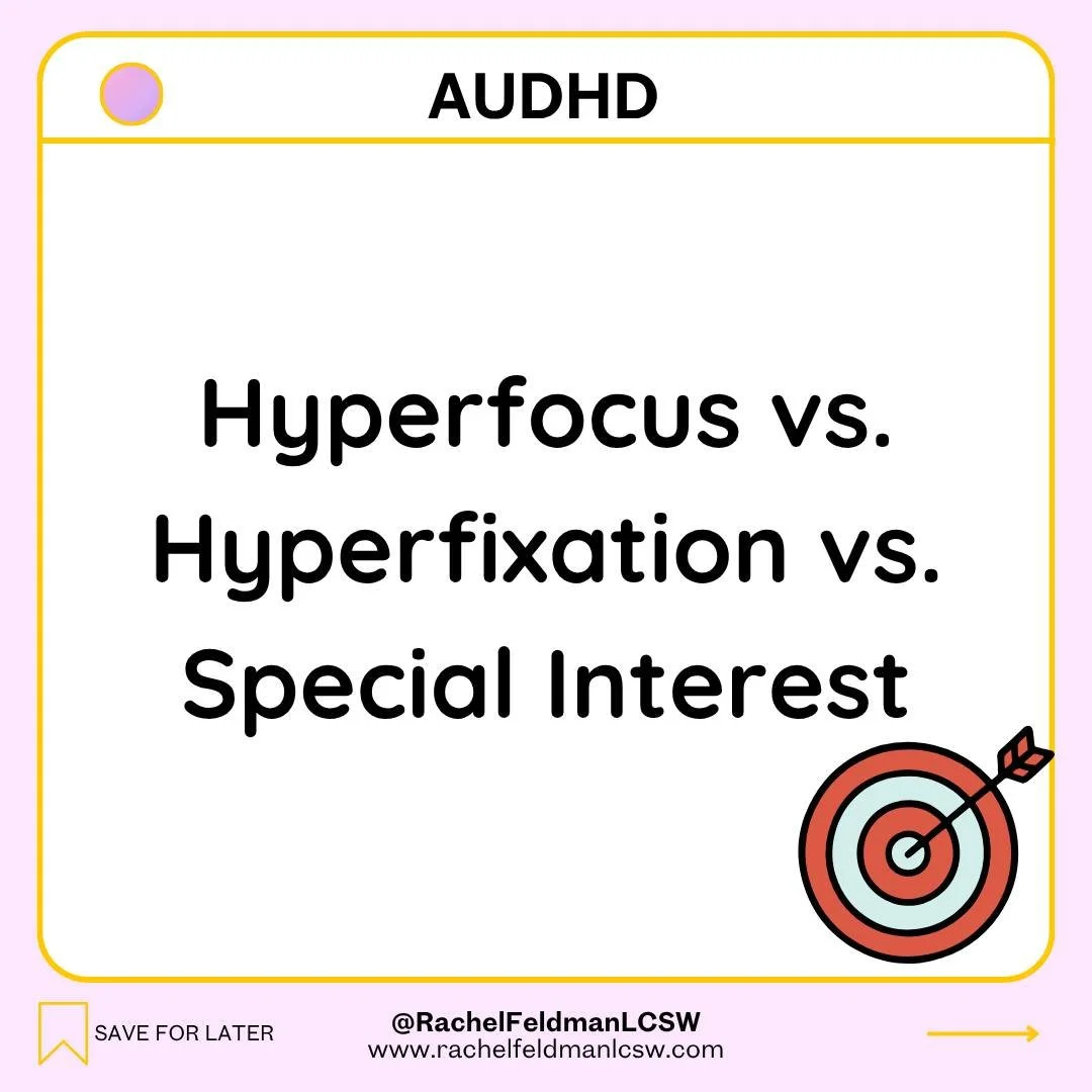 🧠 Hyperfocus, hyperfixation, and special interest get used interchangeably all the time. They are not the same thing.

Hyperfocus is a brain state. The ADHD brain locks onto something and the rest of the world drops away. Time disappears. Body needs
