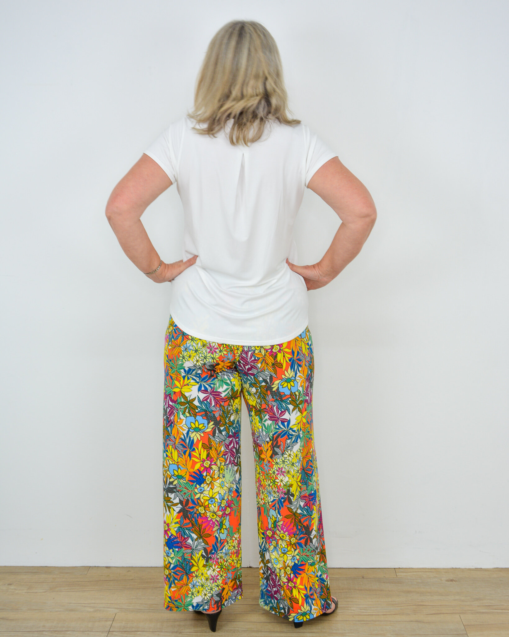 Wide Band Palazzo Pant - Tropical Daisies — Cachi