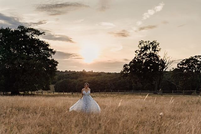 BEAMING // The golden hour shining over Emi who was beaming with happiness in her stunning blue/grey dress simply stunning!!!
.
DRESS DESIGNER @marco_and_maria_bridal at morgan_davies_bridal
CROWN @botiasaccessories .
HAIR &amp; MAKEUP @botiashairand