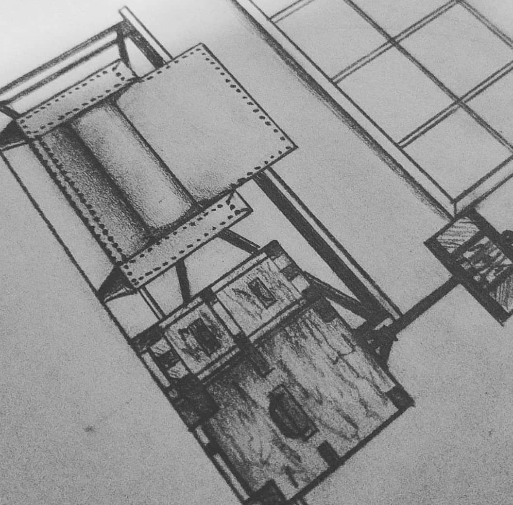 Close up of hand drawn elevation