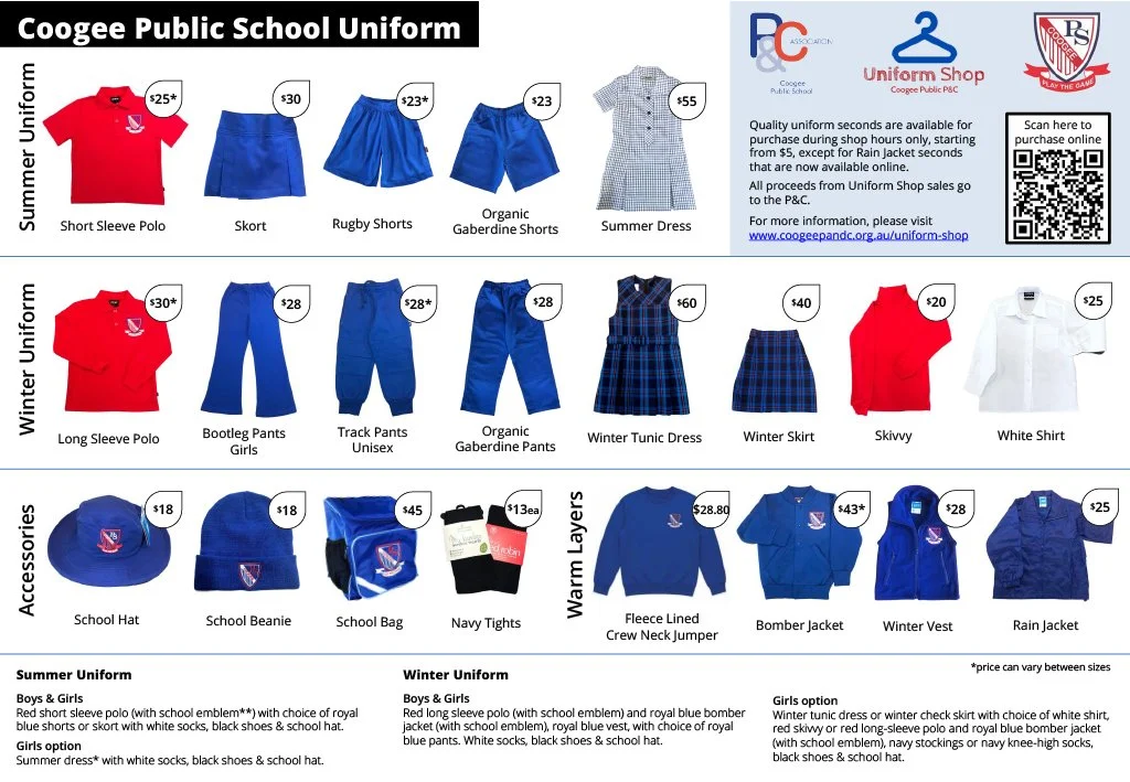 List of Coogee Public School Uniform Items and their Prices