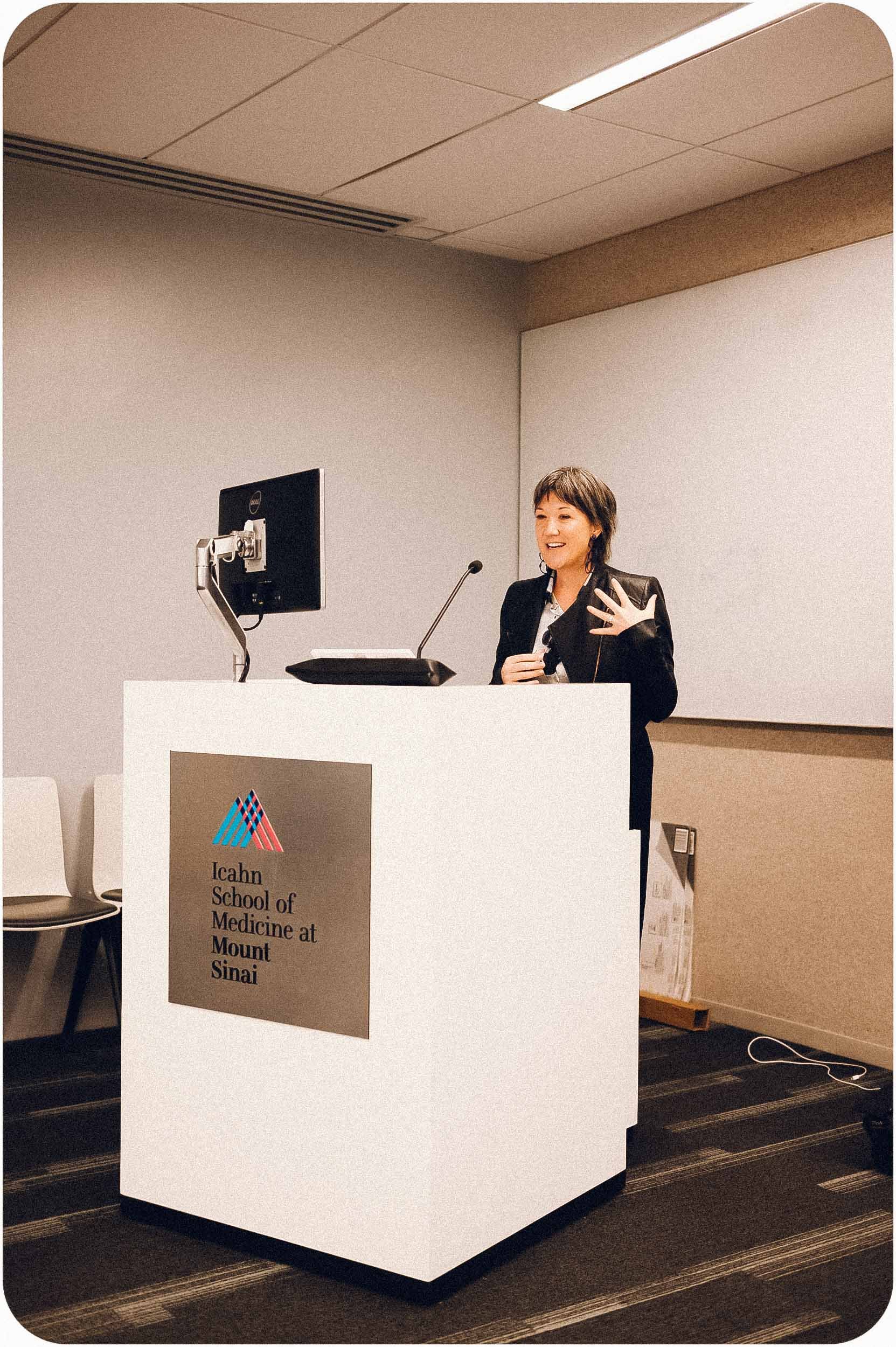 Speaking at Mount Sinai Hospital, New York City