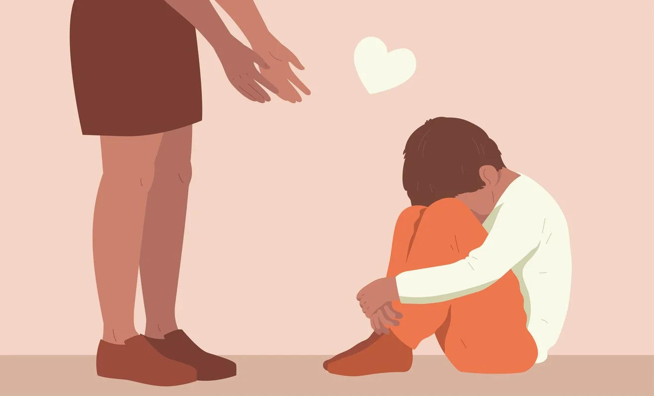 Illustration of parent reaching out to comfort a sad child.