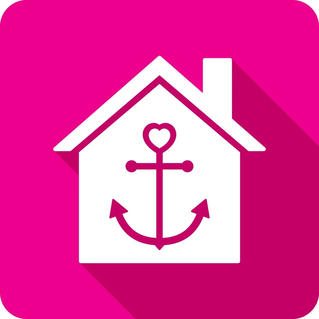 Illustration of a house with a heart and anchor inside