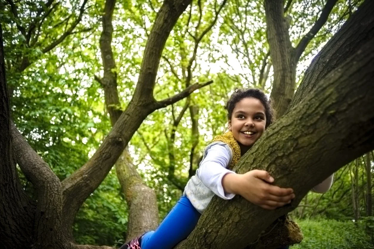 This shows a child climbing a tree in Seattle to show how children with ADHD need time to explore.