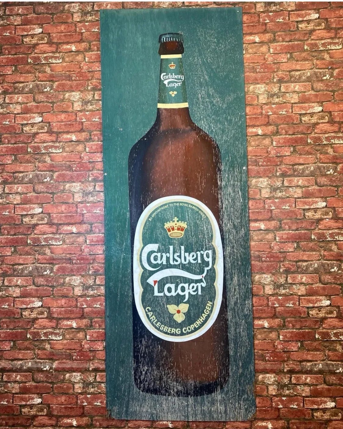 1960s hand painted wooden Advertising sign for Carlsberg Lager