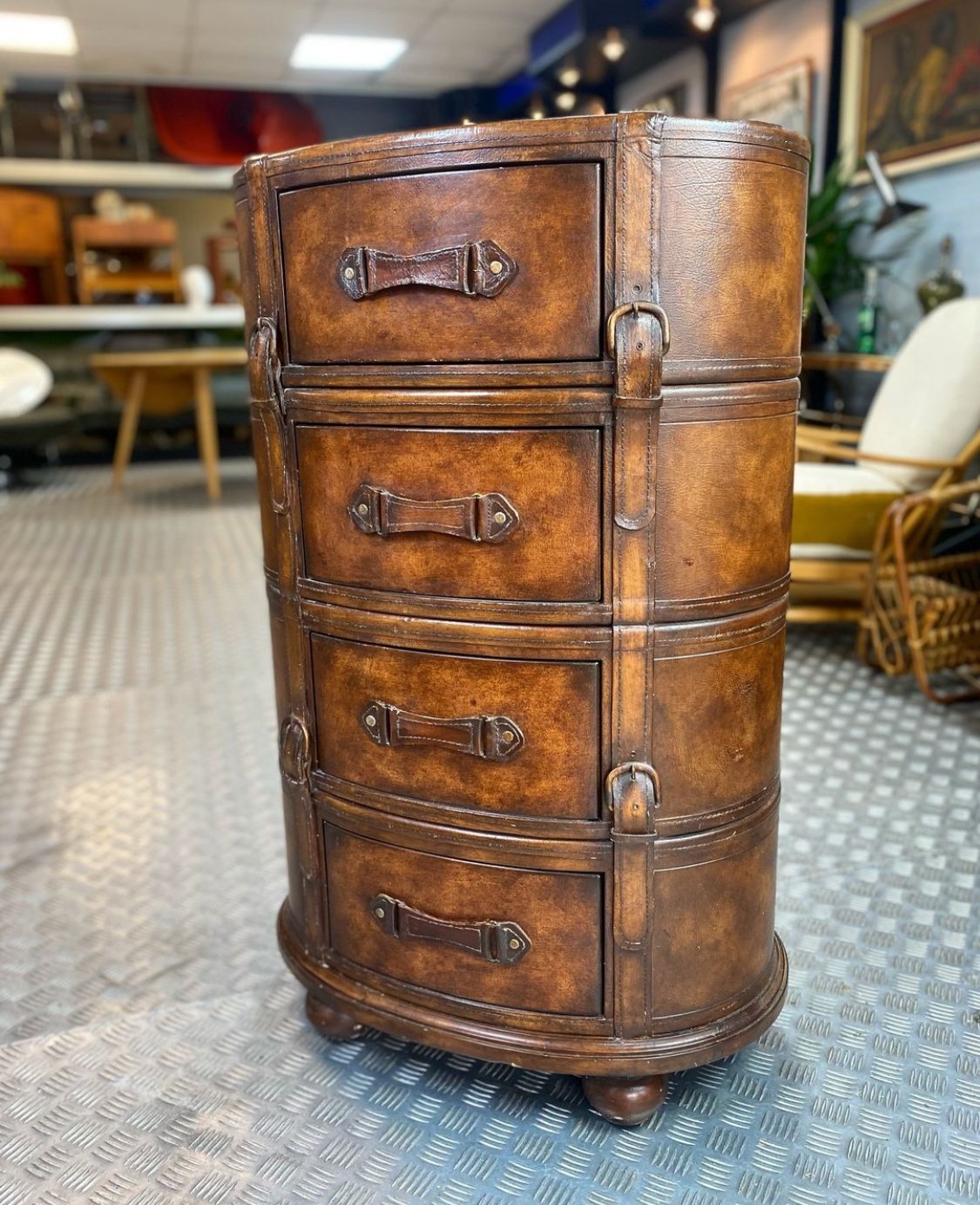 Impressive Italian leather clad luggage chest of drawers