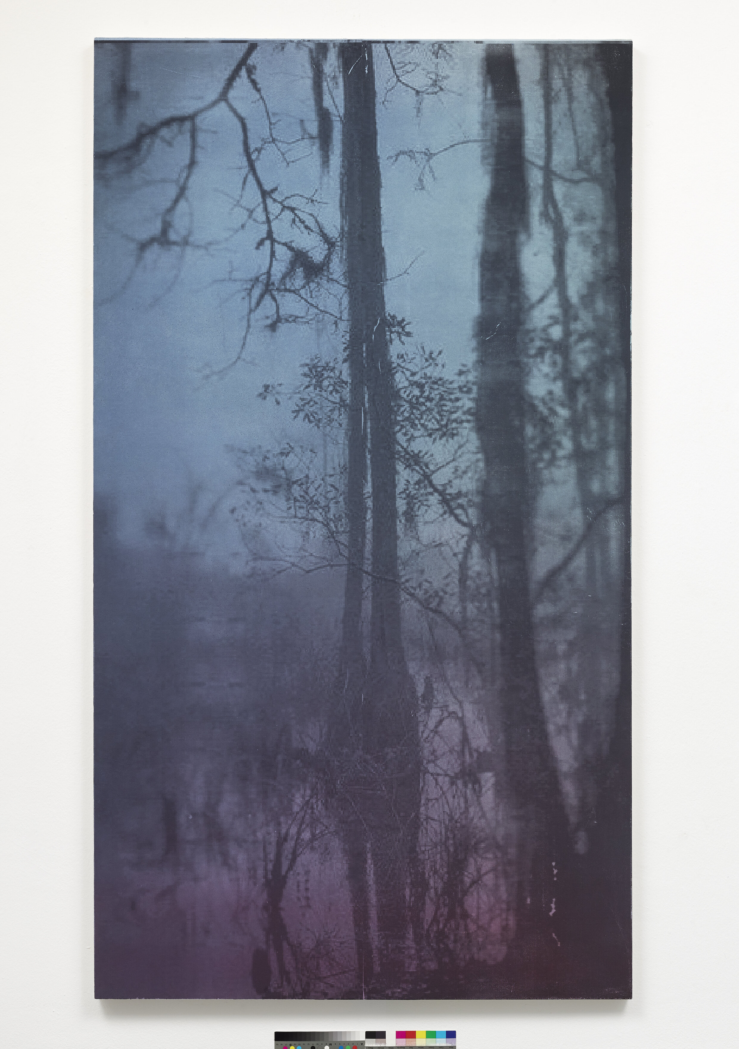   Untitled Painting: Red Over Violet to Green,  2015. Toner, acrylic and oil on canvas. 84 x 47 inches 