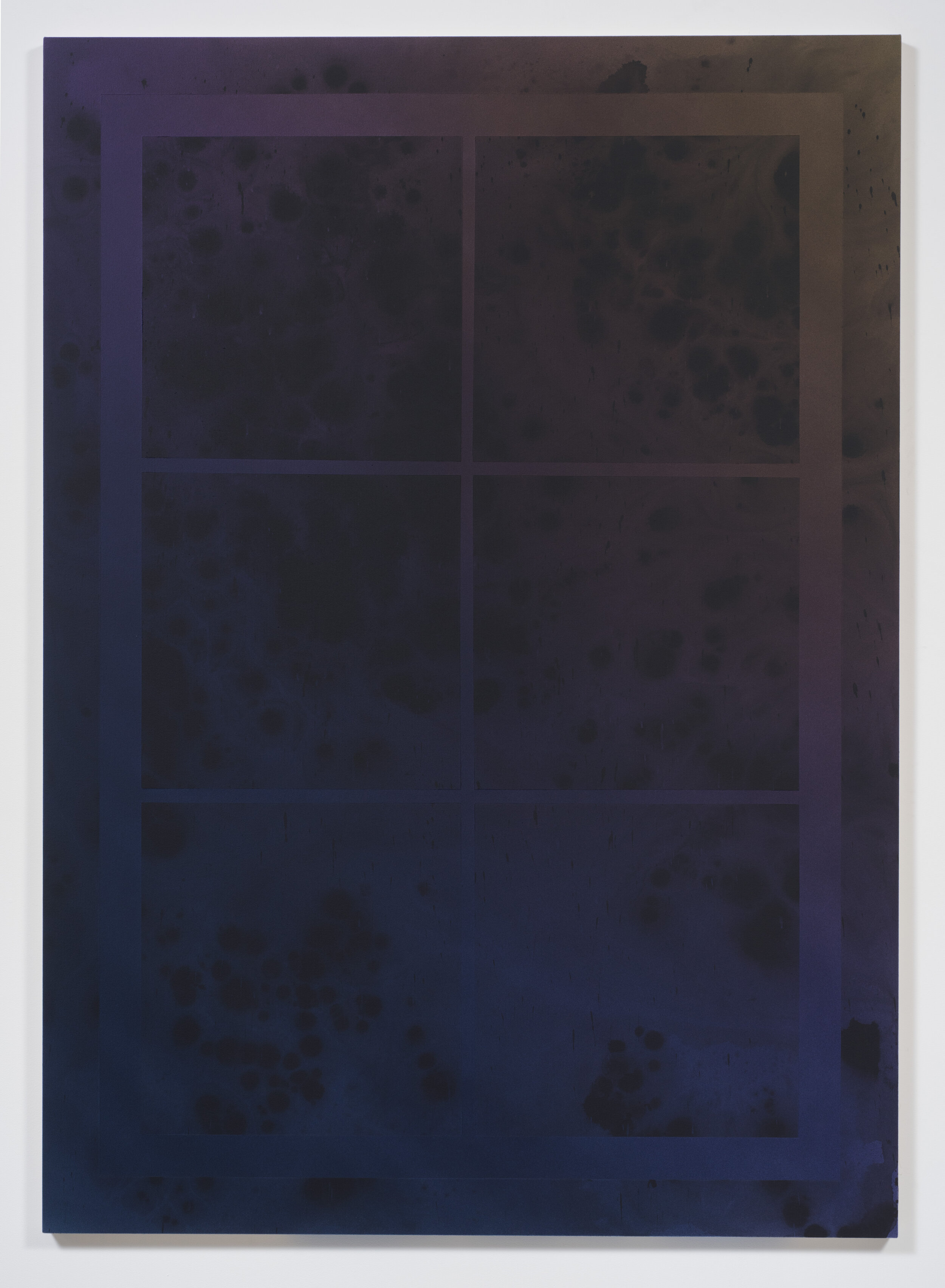   Untitled Painting in Navy Violet and Olive w/ Window,  2014. Acrylic on canvas. 84 x 60 inches 