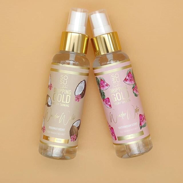 Introducing the new @sosu_bysuzannejackson@drippinggoldtan_  Wonder Water Summer Scents, 🍉Wonder Water Watermelon (light - Med) is infused with the sweet summer scent of freshly cut watermelon. 🥥Wonder Water Coconut (Med-Dark) is infused with the l