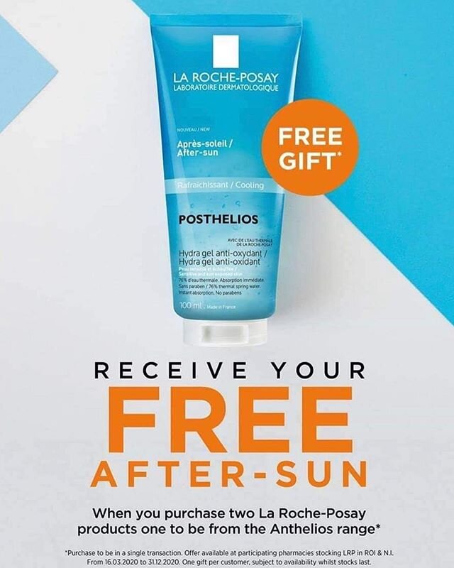 Receive FREE After sun hydrating gel with purchase of two La Roche - Posay products,one to be from Anthelios range 👌☀️☀️ Protect your skin Daily! 
#keepwrinklesaway 
#protectyourselfandothers❤️ #sunscreenspf50
